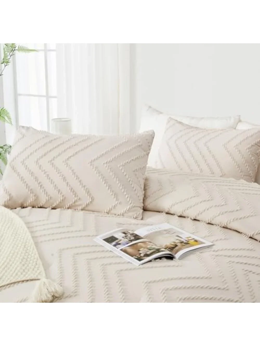 Boho King Size Comforter Set - 3 Piece Soft Cream Bedding, Cozy Beige Decor